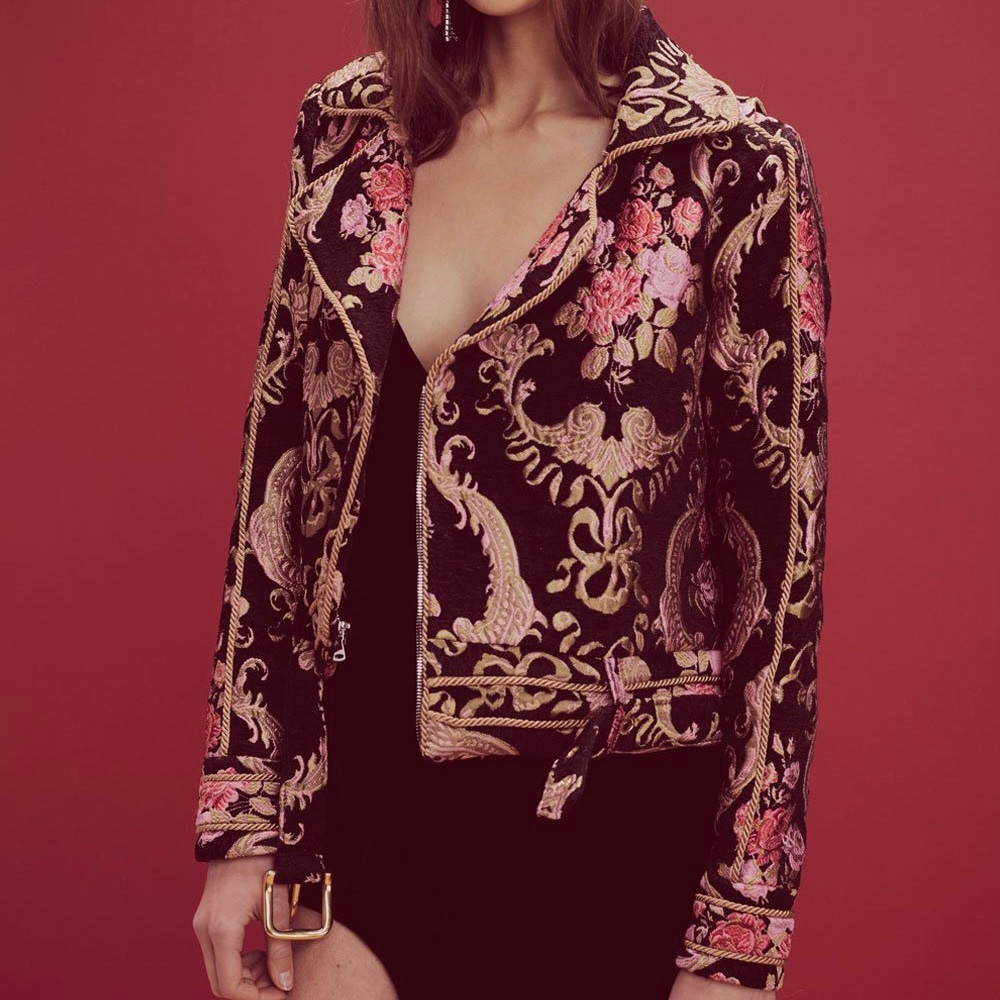For Love and Lemons Brocade Moto Jacket Coat Sample XS S